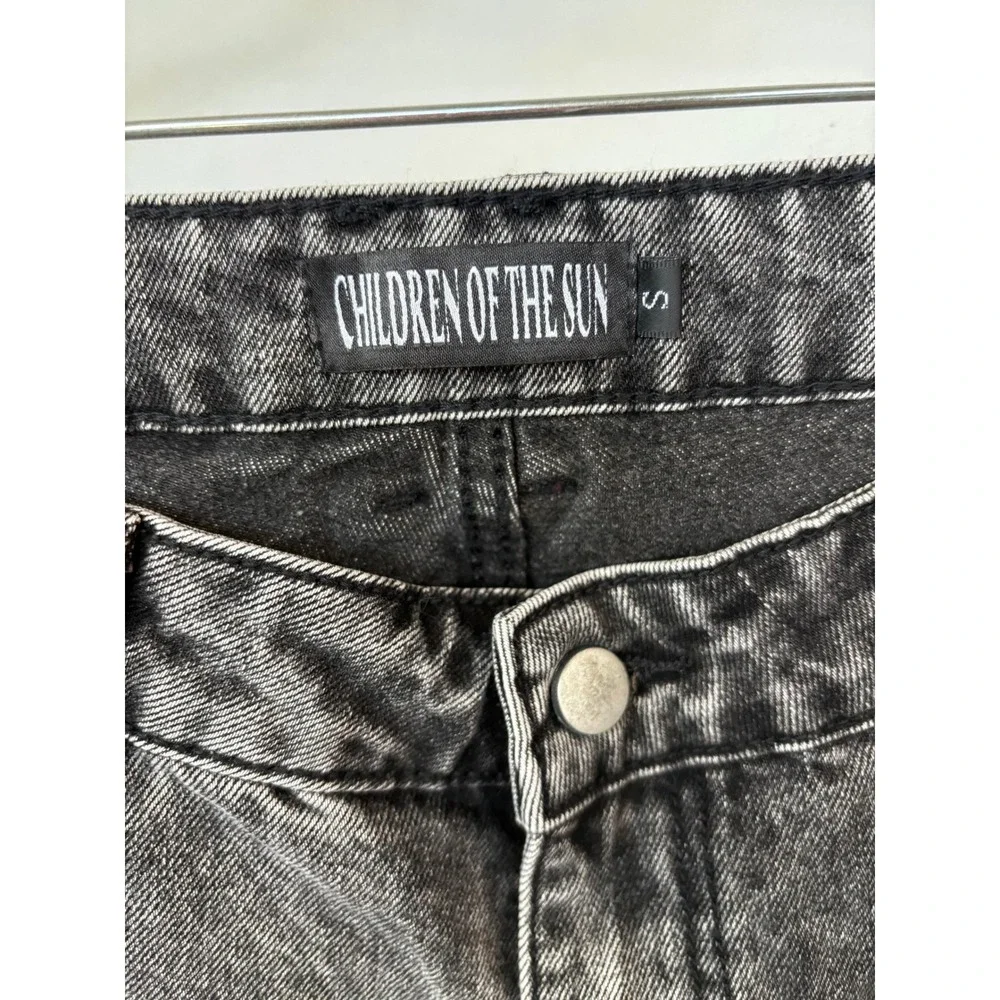 Children of the Sun Acid Wash Carpenter Jeans Gray Black Double Knee Star Moon S